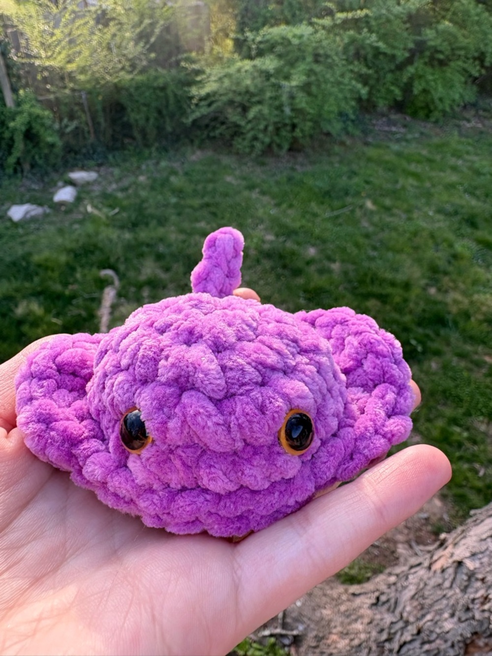 Handmade Plush Fiber Art Ray - Purple Crochet Ocean Buddy - Picture 3 of 11